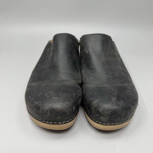 Dansko “Brenda” Black Burnished Mules Women’s Size EU 39 US 9 Clogs Wood Accent - Picture 4 of 9